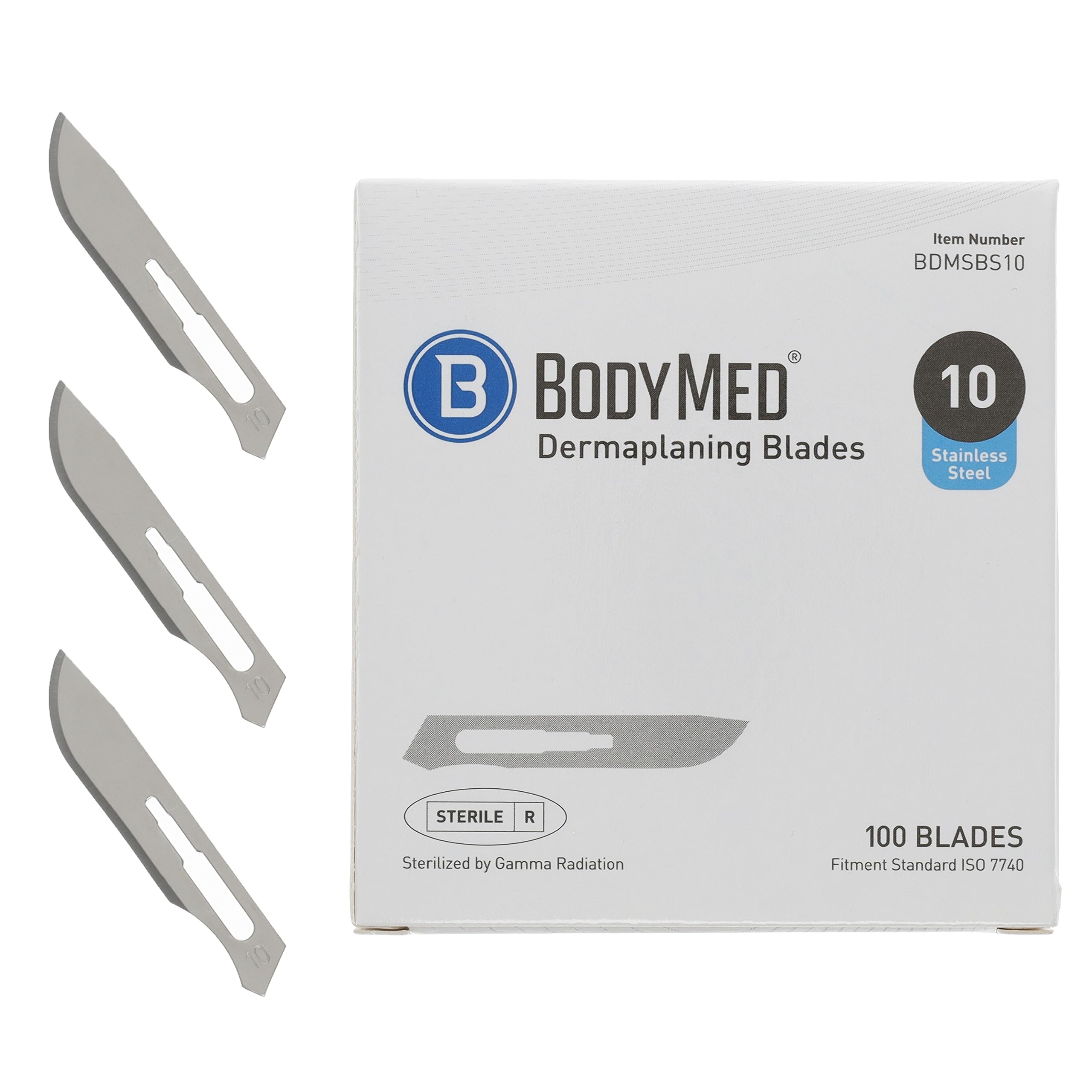 BodyMed Dermaplaning Blades #10 in Stainless Steel, 100 PCS - Disposable, Individually wrapped, Sterile Scalpel Blades for Estheticians, Facial Exfoliation, Hair Removal, Skin Care, Surgical &