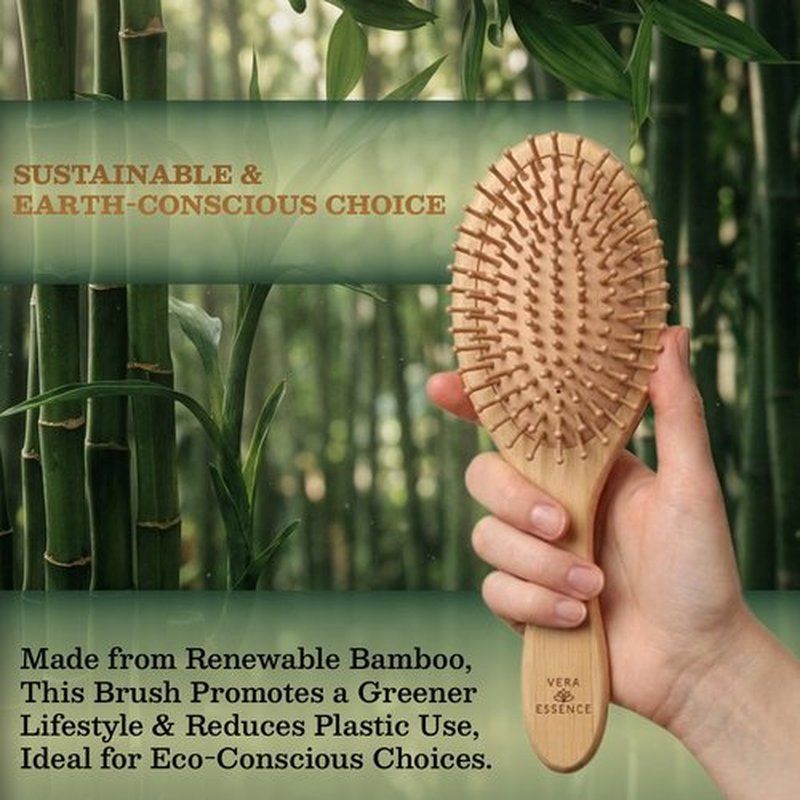 Bamboo Brush for Hair Growth - Natural Bristle Detangling Brush with Wooden Paddle | Reduces Breakage & Massages Scalp - Ideal for All Hair Types