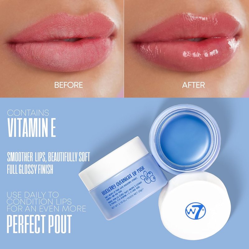 W7 Sweet Dreams Blueberry Lip Mask - Hydrating Formula with Vitamin E & Aloe Vera - 0.67 Fl Oz