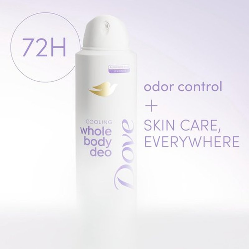 Dove Whole Body Deodorant - Aluminum-Free Coconut & Vanilla Spray for 72-Hour Odor Control | 4 oz