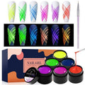 MEET ACROSS 6 Colors Luminous Spider Gel, Glow In The Dark Nail Art Drawing Gel for Line, Painting Elastic Drawing Spider for Nail Art, Soak off UV LED, DIY Manicure with Brushes
