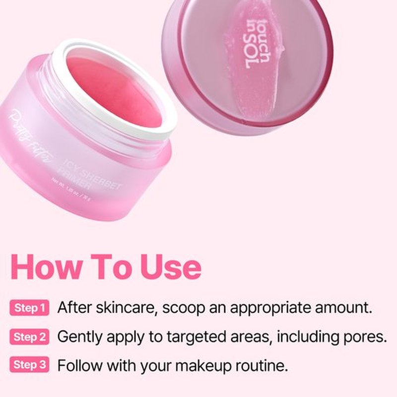 TOUCH IN SOL Icy Sherbet Primer 1.05 fl.oz. - Hydrating Primer Face Makeup for Dry or Oily Skin - Silk Pore and Wrinkle Minimizer - Silicone and Oil Free Gel Formula with Cooling Effect