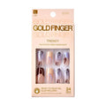 Goldfinger Trendy False Nails Kit, Long Squoval Design Nail, Playful Simple Artistic Sheer Nude Print, Ready to Wear Gel & Manicure Stick Included, Long-Lasting Convenient & Easy to Apply