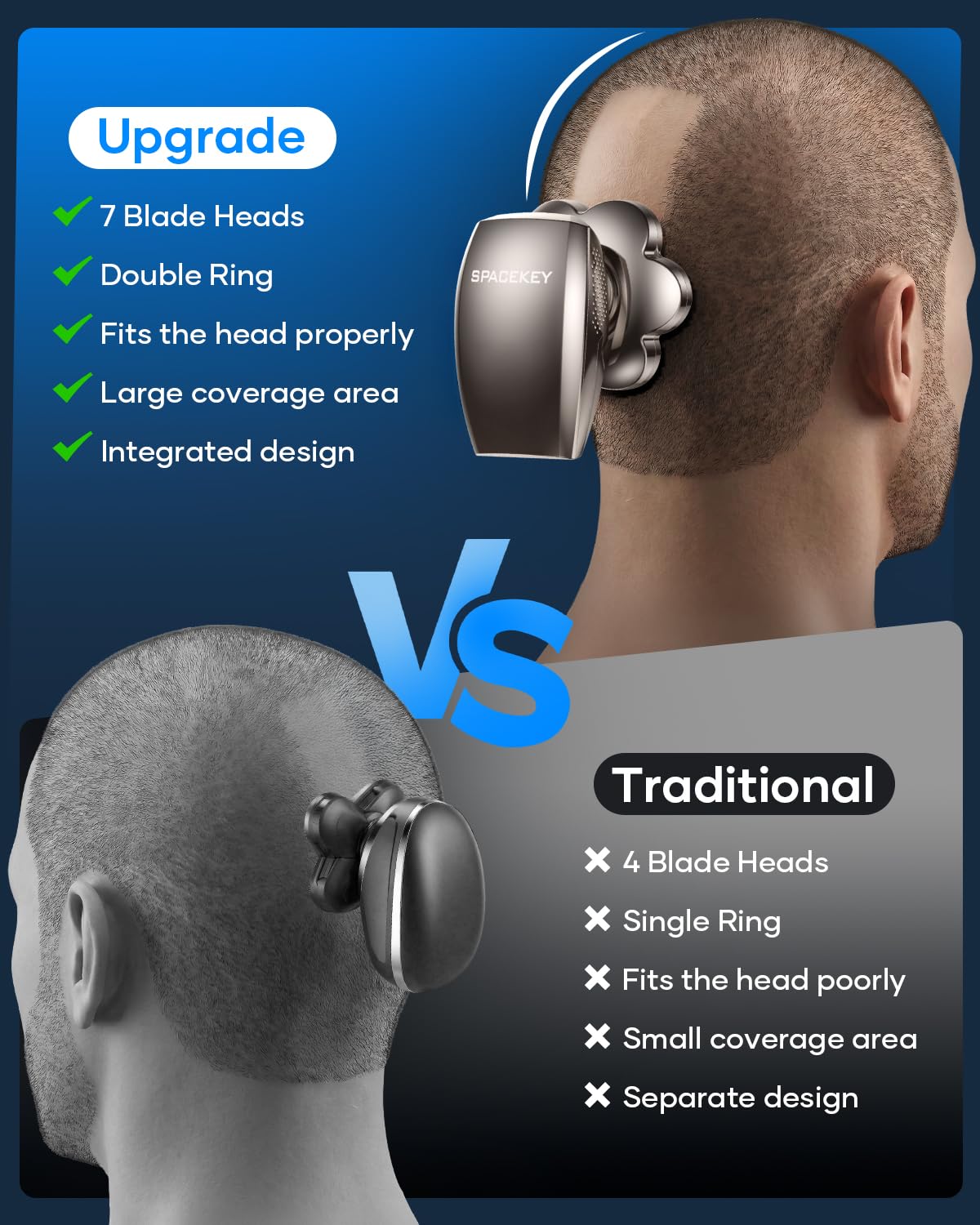 7D Head Shavers for Bald Men, 5-in-1 Magnetic Detachable Head Shaver, IPX7 Waterproof Electric Razor for Wet/Dry Use, Shaving Grooming Kit for Balder, LED Display, Type-C Charge, Gunmetal