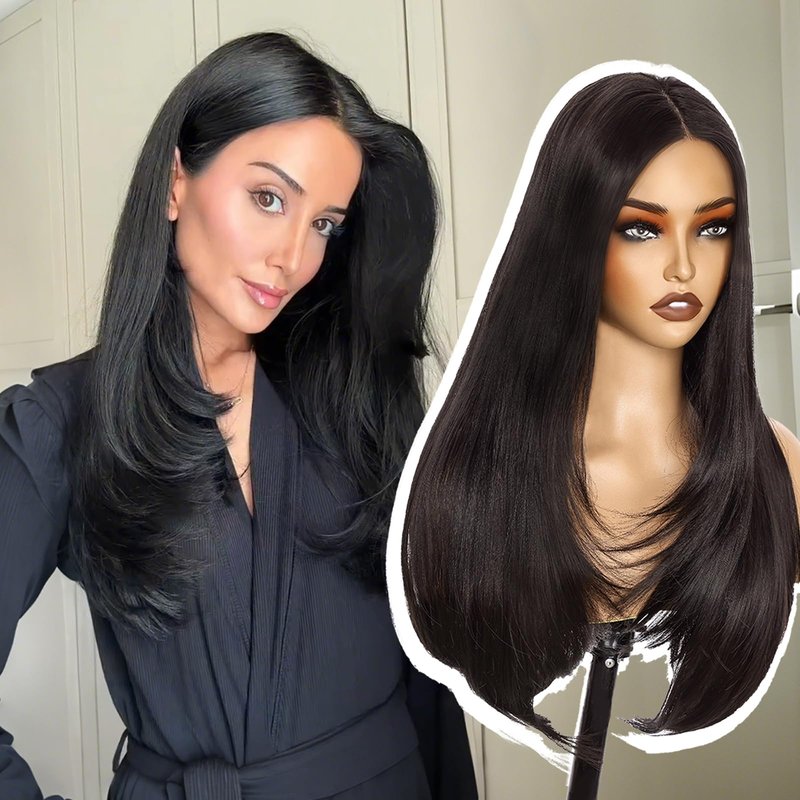 Worldnewhair Natural Black Lace Front Wig 26 Inch - 13x4 HD Lace Layered Wigs for Women, Wear and Go Glueless Wigs Pre Plucked Pre Cut Long Straight Syntheic Fiber Pre-styling Hair for Daily