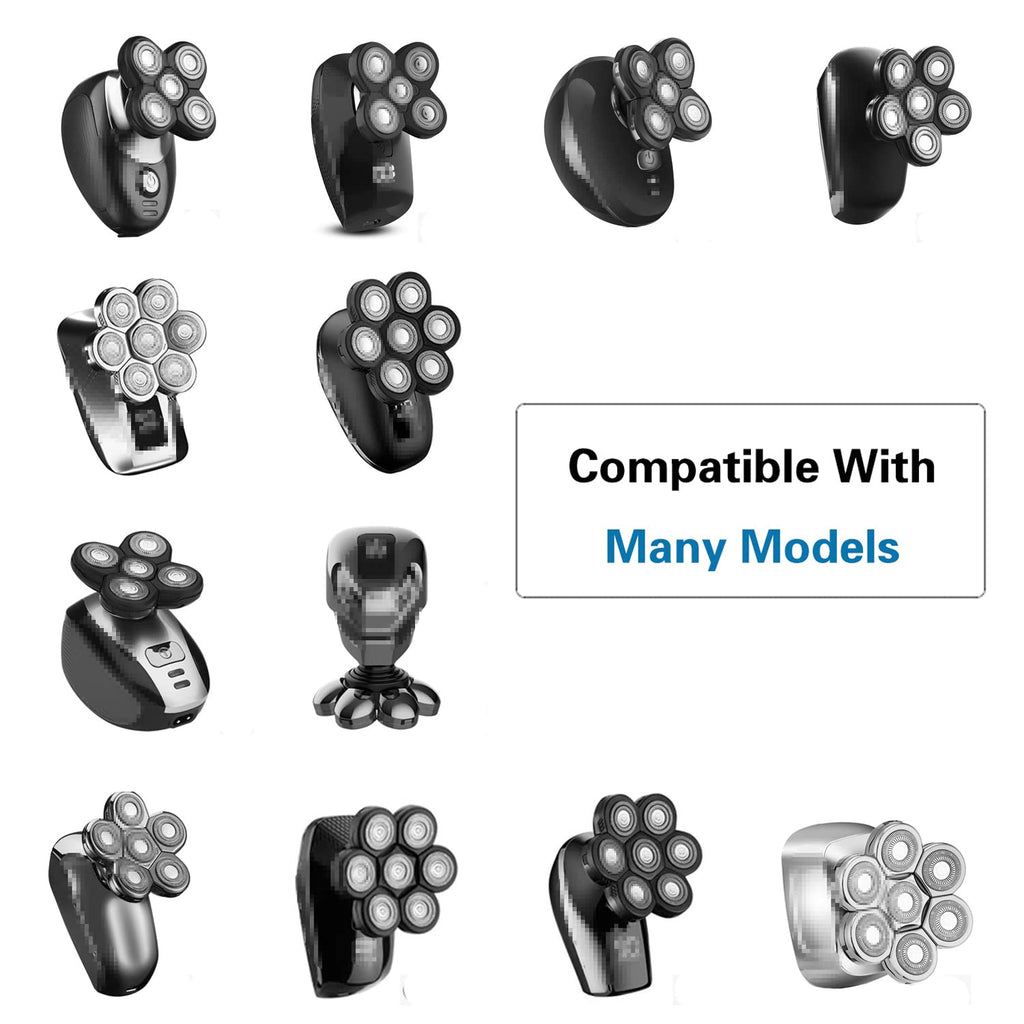 Men's Electric Shavers Replacement Heads 9 Blades Head Replaceable Alternate Floating Washable Electric Razor Shaver Head（Silver）