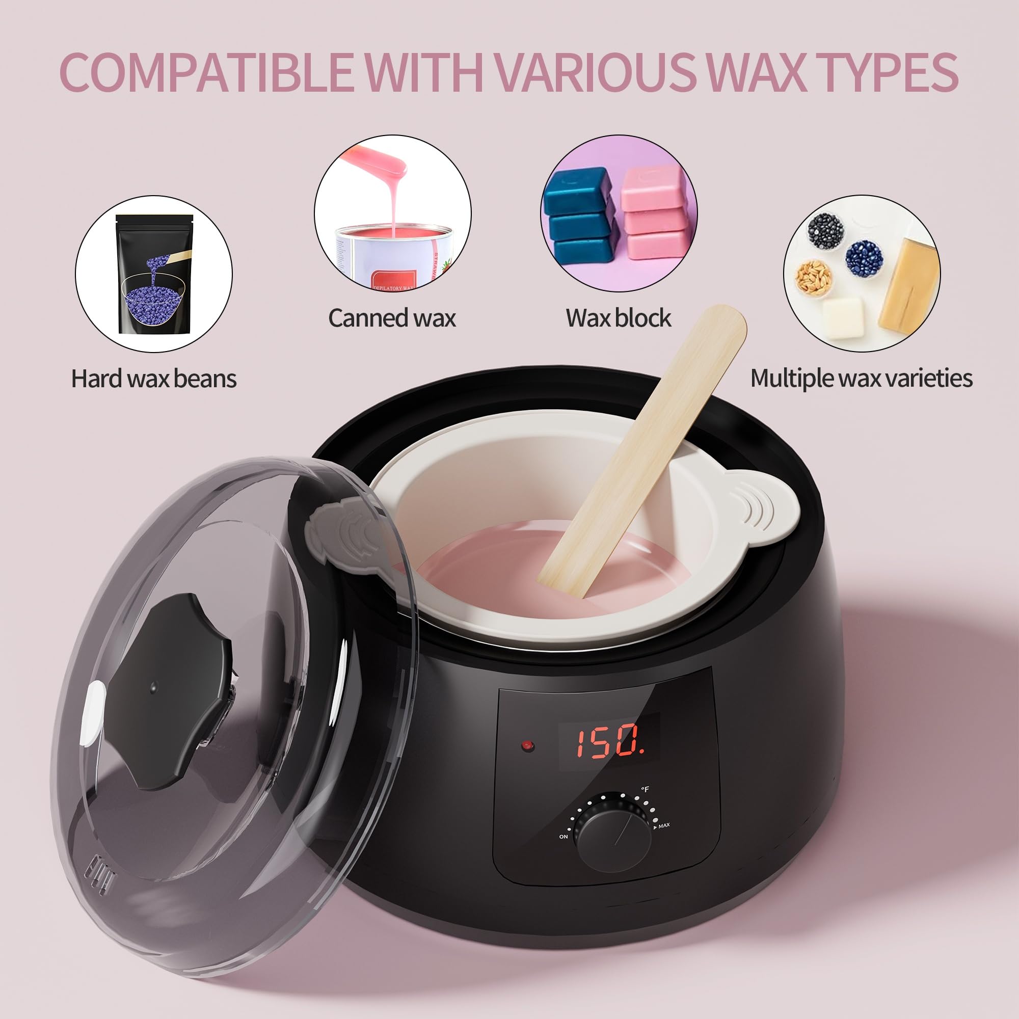 Wax Warmer, Waxing Kit for Women, Hot Melt Hard Wax Warmer for Hair Removal, Wax Heater wax kit with Non-Stick Easy Clean Pot for Home or Salon.