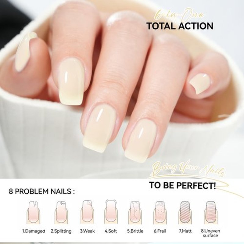 Nail Polish Strengthener and Growth Treatment: Yellow Gelike EC 6 in 1 Natural Nail Hardener Extra Strong and Growth - Long Lasting Nail Repair for Damaged Nails - For Daily Work Home Salon