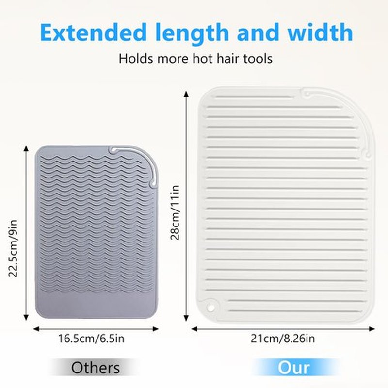 Quccefods Curling Iron Mats Oversize Heat Resistant Mat Silicone Hot Hair Tools Pad for Hair Straightener Flat Irons Hair Styling Tools Countertop Protection Portable Travel Curling Mat 11"*8.26"