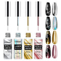 U-Shinein 4x12ml Metallic Mirror Painting Liner Gel Polish Set, Mirror Chrome Holographic Laser Effect Painted Nail Polish, Metal Drawing Striper Gel Build in Thin Brush Nail Art Manicure Set