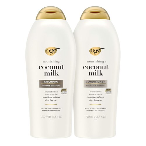 OGX Nourishing Coconut Milk Shampoo & Conditioner Set - Moisturizing Hair Care, 25.4 FL OZ, 2 Pack