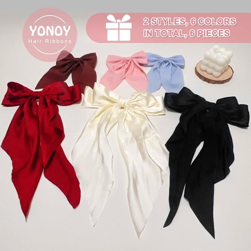Adorn Yourself with 6Pcs Hair Bows for Women - Stunning Silky Satin Hair Bows and Cute Bow Clips for Girls, Must-Have Hair Accessories Gifts