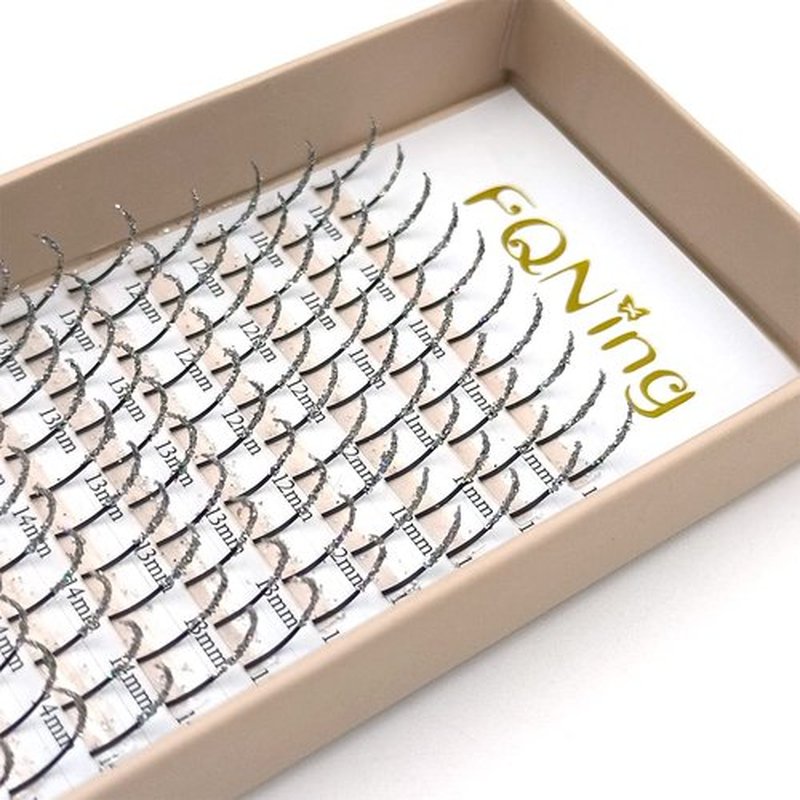FQNing Silver Glitter Lash Extensions, Mutiple Length 11-16mm Faux Mink Individual Lash Spikes, Long lasting120pcs for Daily, Party, Wedding, Festival (Silver)