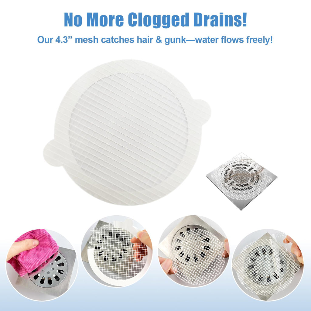 30 Pack Disposable Shower Drain Hair Catcher Hair Trap Drain Covers 4.3” Extra-Wide Mesh Hair Catcher for Shower, Sink, Laundry & Bathtub