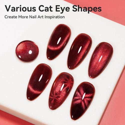 Bevimee Red Cat Eye Nail Polish, Magnetic Nail Polish Non Gel Fast Dry Air Dry Nails Lacquer Long Lasting Salon-Quality Manicure Gift for Women Girls DIY Home 12ML