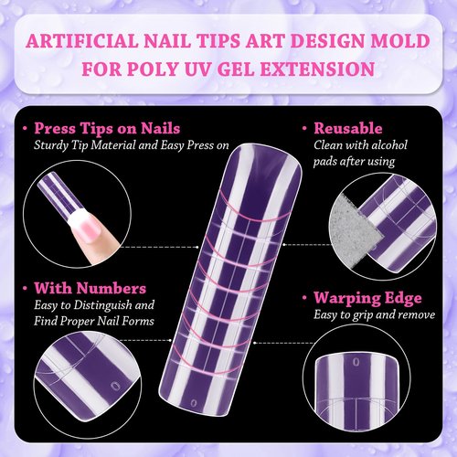 288pcs Long Mixed Dual Nail Forms Clear Multicolor Full Cover Nail Art Mold with Scale for Polygel Extension Beginners DIY Manicure 12 Styles Long Duck Stiletto Square Almond Mixed Nail Forms