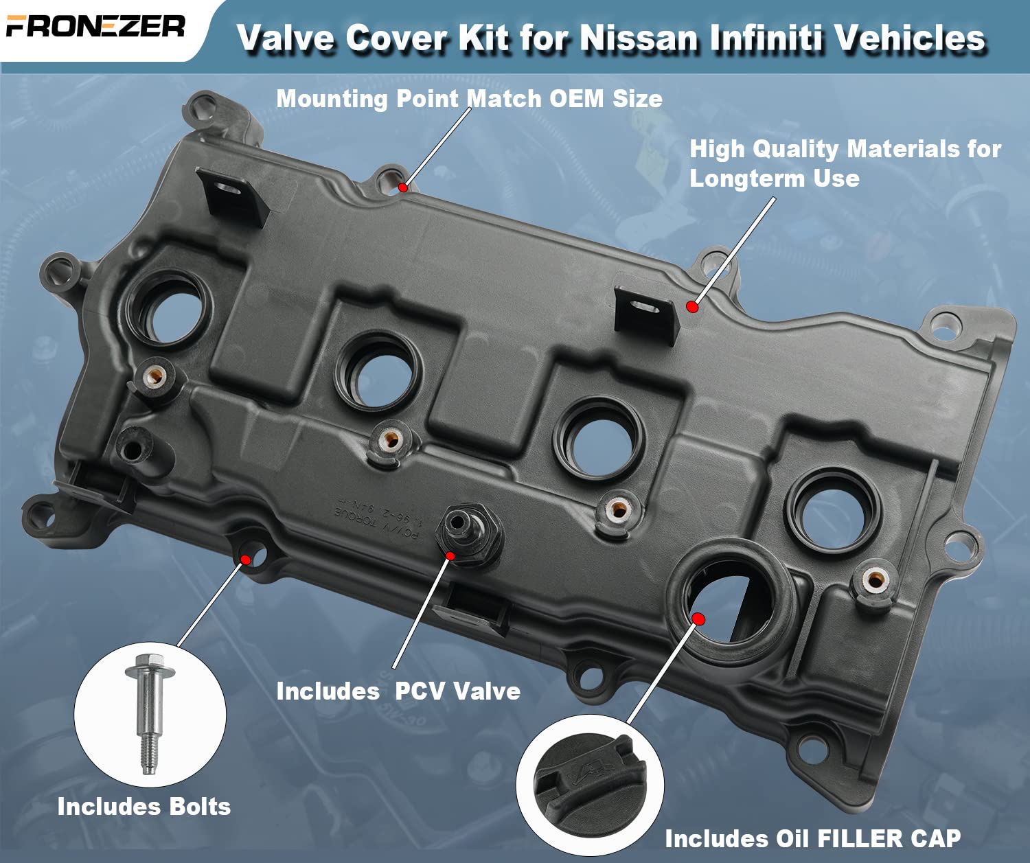 Engine Valve Cover with Gasket Bolts & Oil Filler Cap Compatible with 2013-2018 Nissan Altima 2016-2017 Nissan Murano 2014 Nissan Pathfinder 2014-2017 Nissan Rogue Infiniti QX60 2.5L Part# 13264-3KY0A