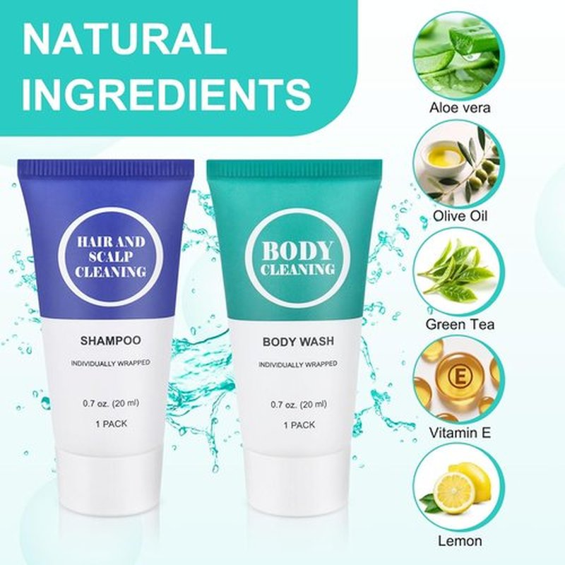 Skiennix Travel Size Shampoo & Body Wash Set - Mini Toiletries for Men & Women | 0.7 oz (60 Pack)
