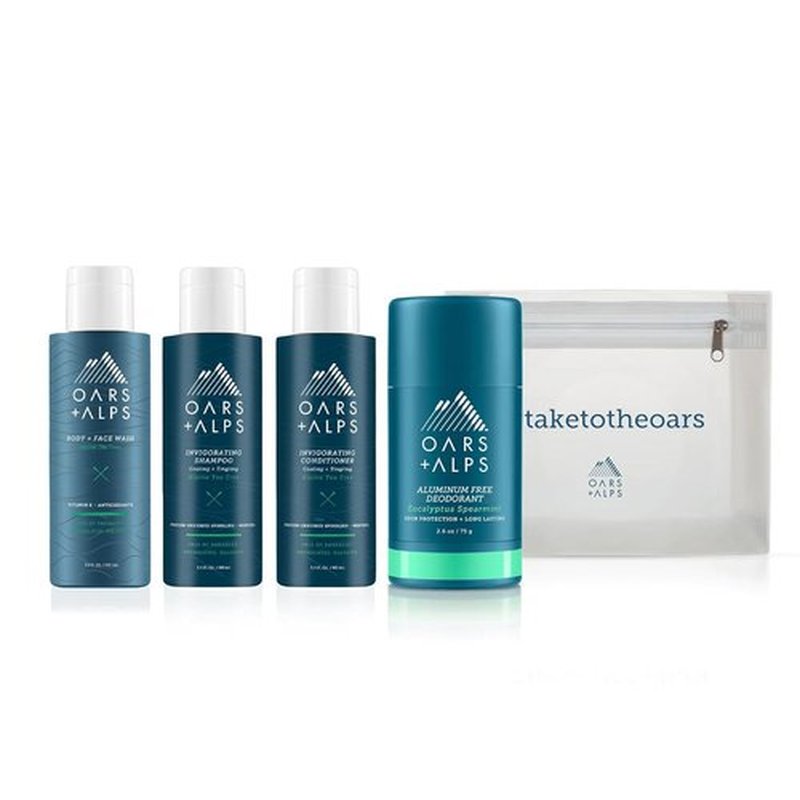 Oars + Alps Hair and Body Travel Kit for Men - TSA Friendly, Sulfate-Free Shampoo, Conditioner & Deodorant | Alpine Tea Tree Scent