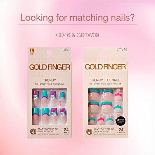 GoldFinger 24 Pcs Press On Toenails, Wide Fit Fake Nails, French Tip Gel Stick On Extensions, Reusable DIY Pedicure False Nail Kit with Glue, Cuticle Stick & File, 7 Day Long Lasting Wear