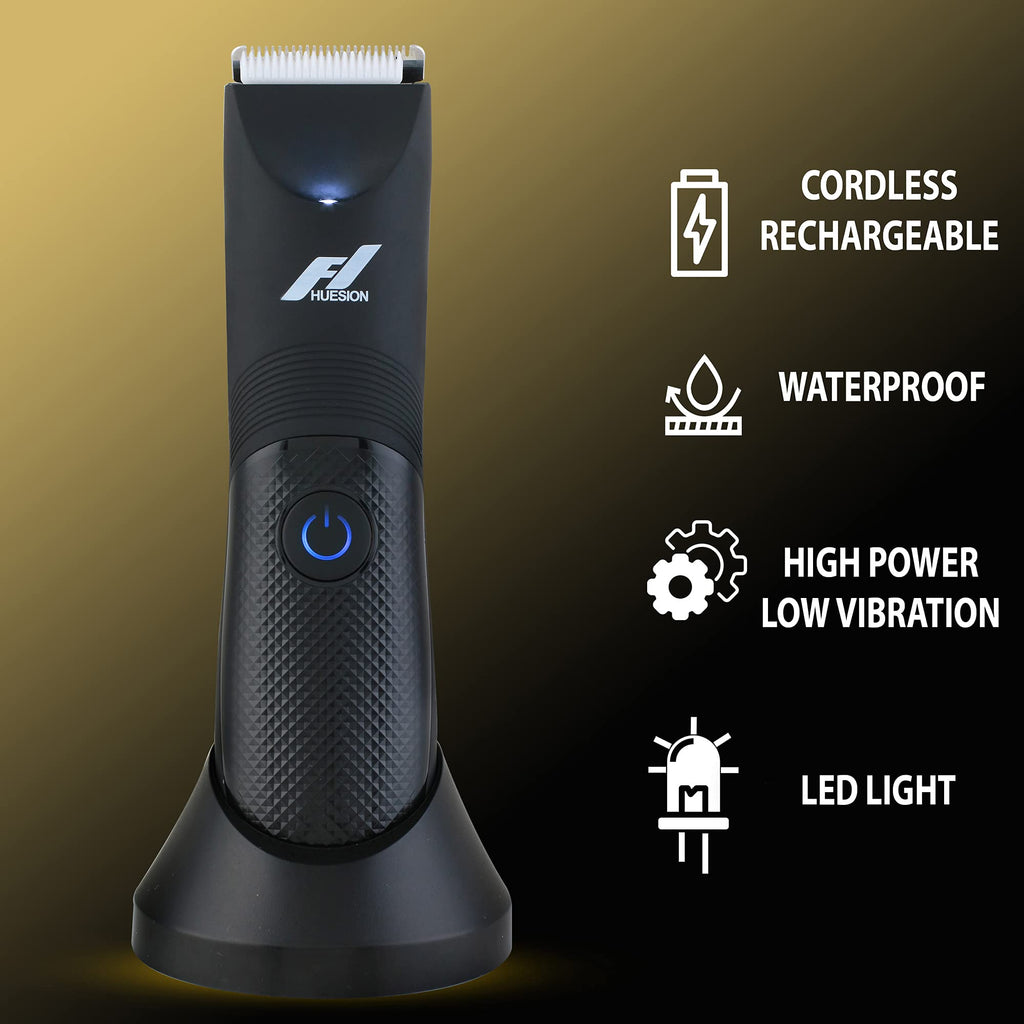 Fhuesion® Manscape Trimmer for Men -IPX7 Waterproof Ball Trimmer w/Light & Ceramic Blade, Body Groomer for Pubic/Body/Groin Grooming, Electric Razor Shavers USB-C Charging, No Nicks, Gifts for Him