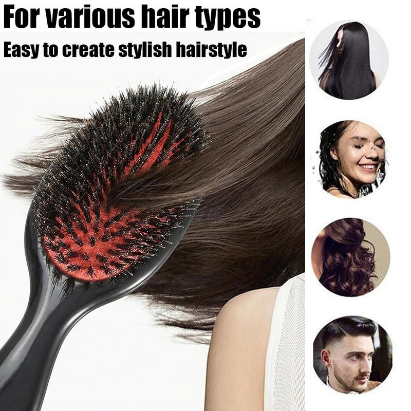 ﻿Boar Bristle Paddle Detangling Hair Brush Comb Set for Curly Fine Wavy Natural Tangled Hair, Anti-frizz Styling Hairbrush for Women Men, Boar Nylon Mixed Bristle Cushioned Brush