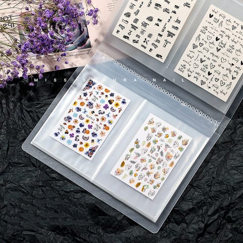 CAVAD 80 Slots Nail Sticker Storage Book Collecting Album Water Decals Empty Holder Easy Photo Manicure Art Tools and 5Pcs Jewelry Bone Bag Self Sealing