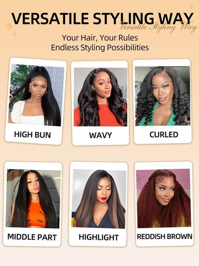 ALLWIN KinkyStraight Human Hair Wig for Black Women 22 Inch, 180% Density Yaki Straight Human Hair Wig Pre Plucked 13x4 HD Transparent Glueless Kinky Straight Lace Front Wig Natural Color