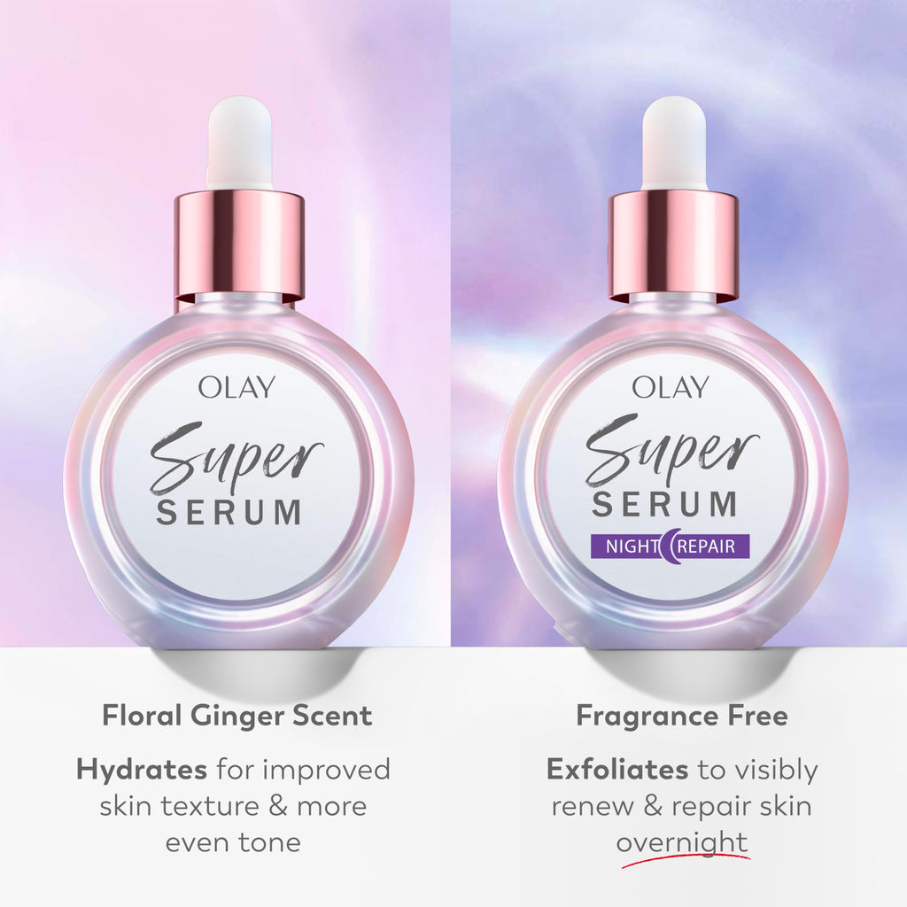 Olay Super Serum Night Repair, Fragrance-Free - Niacinamide, Peptide, Salicylic & Lactic Acid, Glycerin - 5-in-1 Skin Care Benefits - Hydrating, Evens Tone, Reduces Dark Spots, Anti-Aging, 1.0 Oz