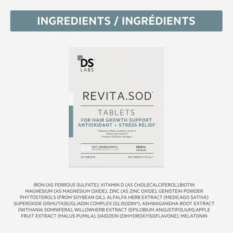 DS Labs Revita.SOD Hair Support Tablets - Daily Hair Wellness Supplement with Superoxide Dismutase, Zinc & Ashwagandha, For Men & Women, 30 Tablets