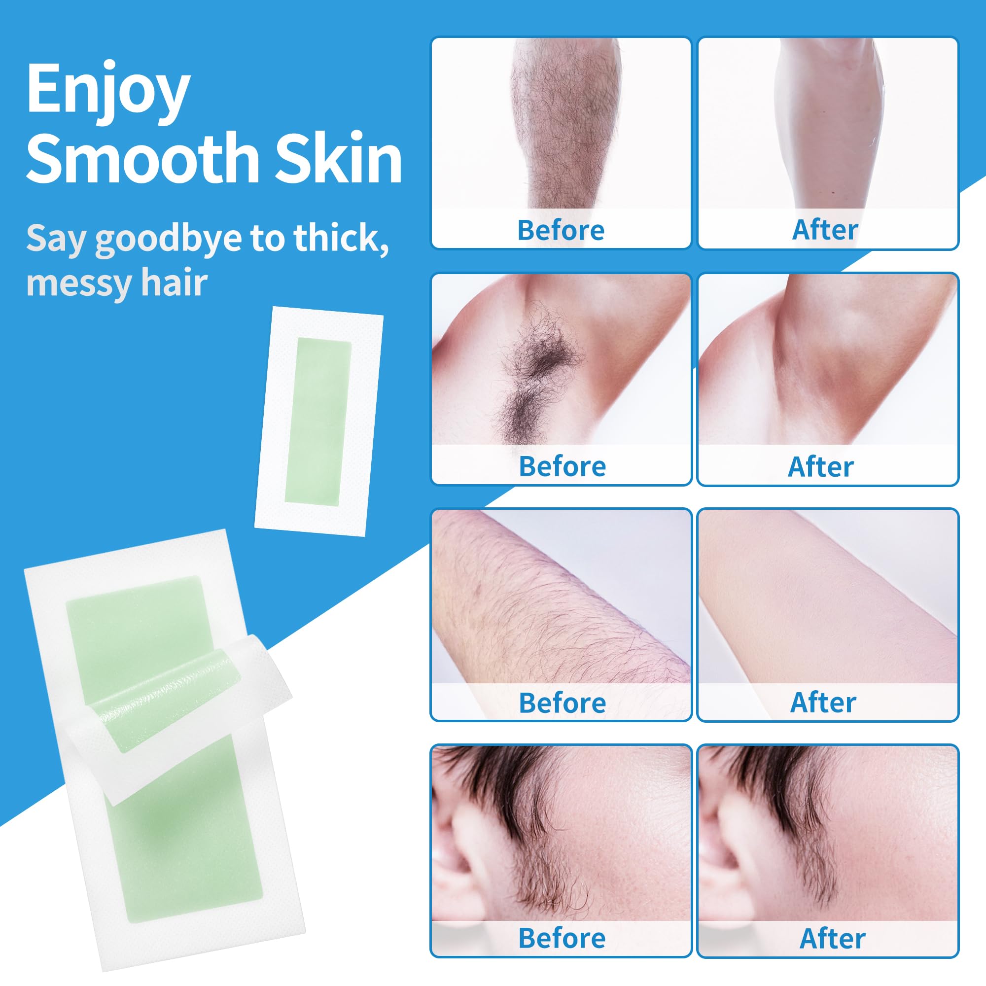 Beauty7 Men's Face & Body Waxing Strips, Ready to Use Wax Strips, Facial Hair Removal, Legs Arms Chest Back Wax, 36 Waxing Strip 4 Calming Oil Wipes