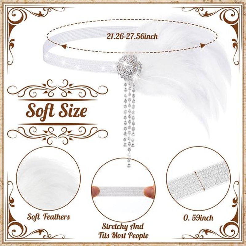Patelai 4 Pcs Vintage 1920s Flapper Headband Rhinestone Flapper Headpiece Roaring 20s Accessories for Women Mardi Gras Outfit(White)
