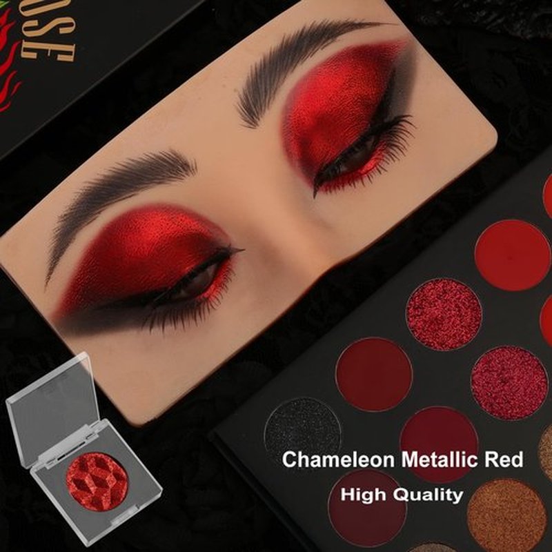 DE’LANCI Chameleon Red Glitter Eyeshadow Highly Pigmented, Single Metallic Glitter Eye Shadow Palette Intense Color Shifting, Chrome True Red Shimmery Glitter Eyes Warm Goth Smoky Makeup