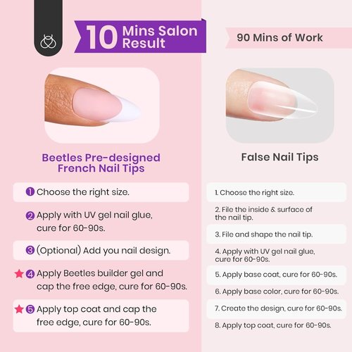 Beetles Almond Press on Nails - 210Pcs Ombre Medium Almond Nails Press on Nails 4-in-1 French Tip Press On Nails Press on 15 Sizes