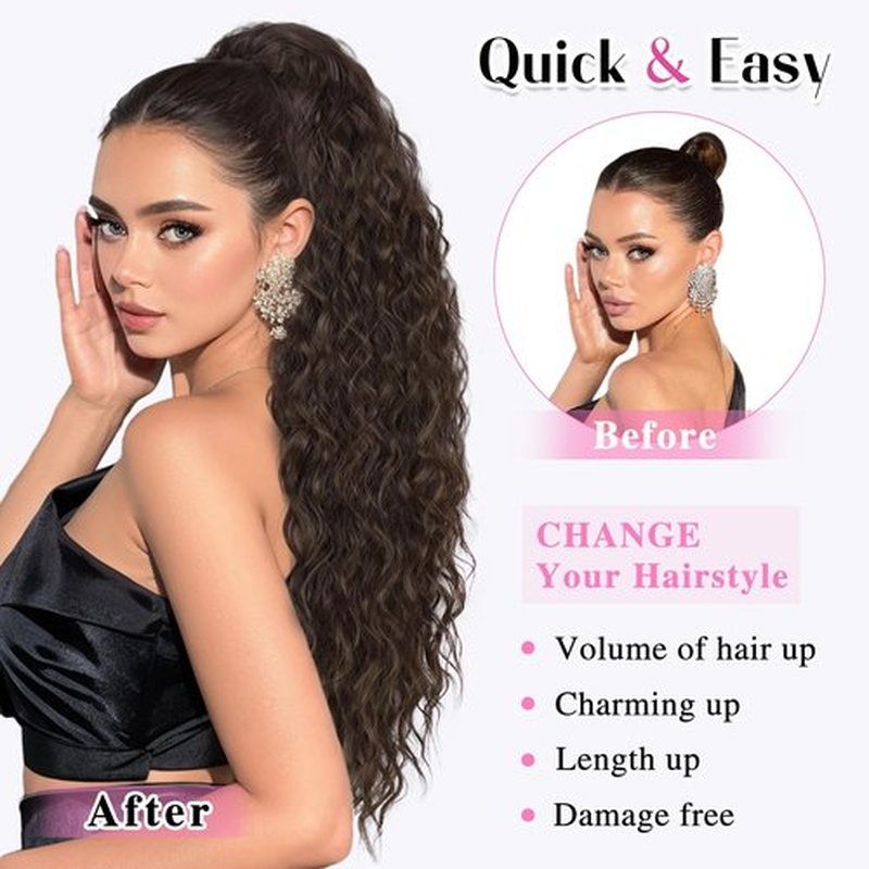 SHNMIN Ponytail Extension, Claw Long Wavy Ponytail Extension 30" Curly Pony Tail Claw Clip Hair Extensions for Women fluffy Natural Looking Synthetic Hairpiece for Daily Use