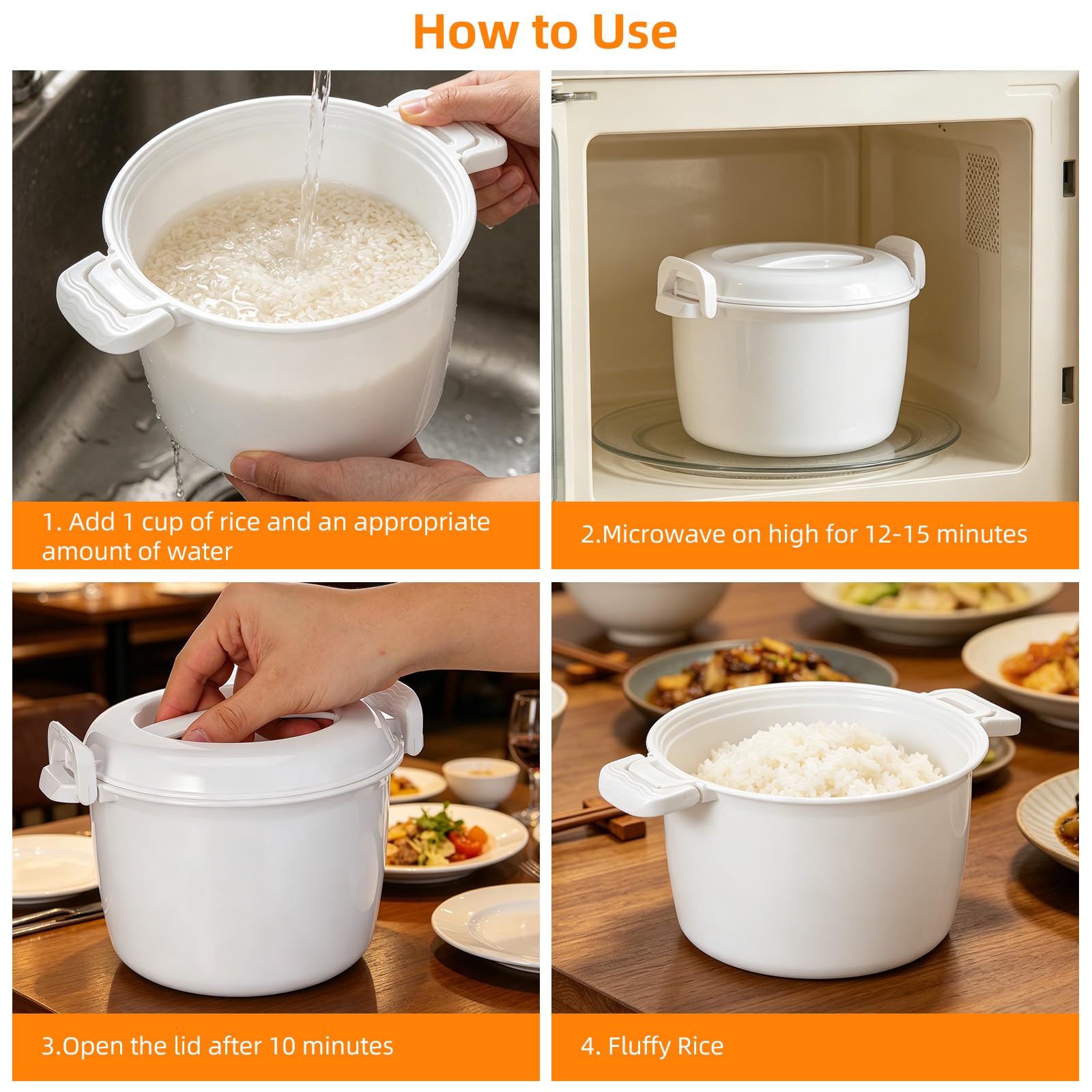 Angoily Microwave Rice Cooker: Portable Microwave Rice Steamer for Vegetable, Microwavable Pasta Cookware, Kitchen Non- Stick Pot Bacon Cooker for Cooking Soup Stews Oatmeal Steamer Food 18x18x15cm