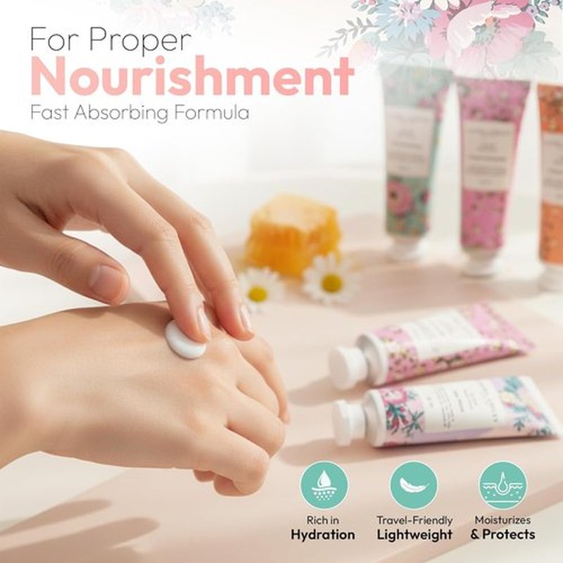 Laura Ashley Hand Cream Set - 7-Piece Moisturizing Lotion Collection for Dry Skin | Travel Size 30ml