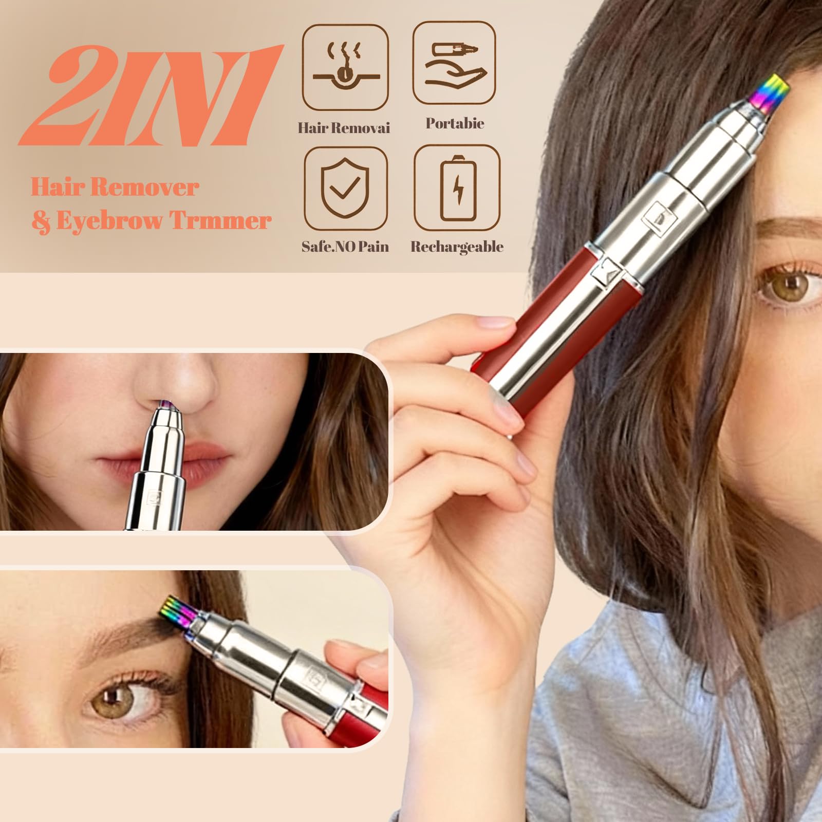 Nizzarra Womens Eyebrow Trimmer Rechargeable Upgraded 2-in-1 Portable Electric Eyebrow Trimmer & Nose Hair Remover Black Waterproof Eye Brow Razors Electric with USB Charging
