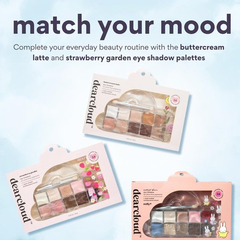 dearcloud Miffy Sky/Shadow - Eye Shadow Palette Makeup with 10 Ultra-Fine Pigments & Dual-Ended Eyeshadow Brush (Artist Bun)