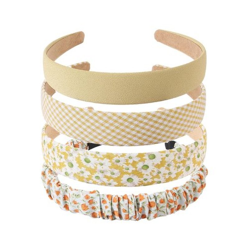 Agirlvct Cute Headbands for Women,Non Slip Flower Headband,Fashion Pearl Headbands,Twisted Headband,Different Designs White Solid Head Bands Set Hair Accessories Gift for Girls Kids(7 Pack Yellow)