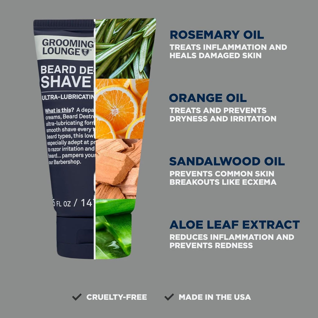 Grooming Lounge Beard Destroyer Shave Cream for Men - Bump, Irritation & Razor Burn Free Shaving Cream Sensitive Skin, Men Beard Care - Soft, Smooth, Easy Glide Low Shaving Foam Lather Formula, 3-Pack