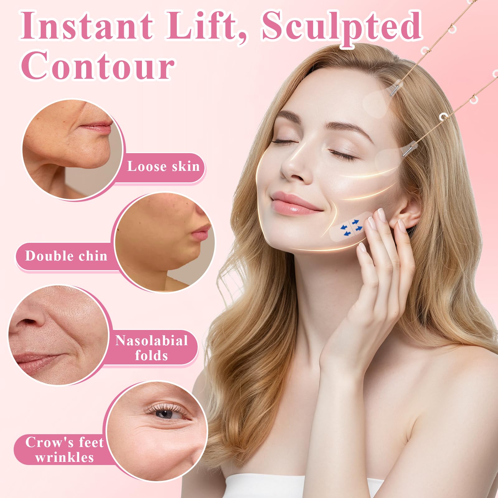 Dexspoeny 168 Pcs Face Lift Tape Invisible with String, Instant Face Lifting, Waterproof V-Shaped Facelift Lift Tapes for Sagging Skin, Double Chin, Wrinkles, Jawline, Eyes Women Beauty Makeup