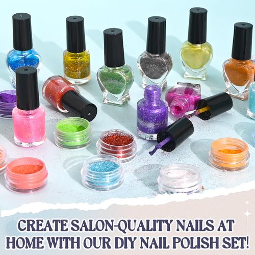 JCOOS Nail Polish Making Kit, DIY Nail Art Kit for Beginners With Everything, 12 Empty Bottles with Brush, 24 Pigment, Fun Nail Polish Kit, Valentine's Day Gifts for Girls Women