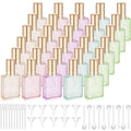 Domensi 30 Pcs 10/15/30/50 ml Glass Square Perfume Bottles Mini Glass Empty Spray Atomizer Bottles Bulk Refillable Perfume Dispenser Container with Pump Tool for Travel (15 ml,Folral Color)