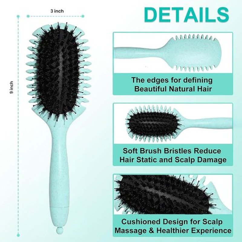 Regine Switzerland Curl Define Brush - Detangling Boar Bristle & Nylon Pins for Curly Hair | Green