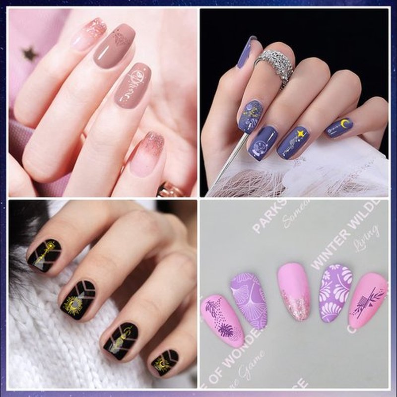 Biutee Nail Stamping Plate Nail Stamper Kit with Stamper & Scraper, Large Nail Art Stamping Plate French Line Lace Flower Leaves Animal Star Space Design DIY Nail Stamping Kit