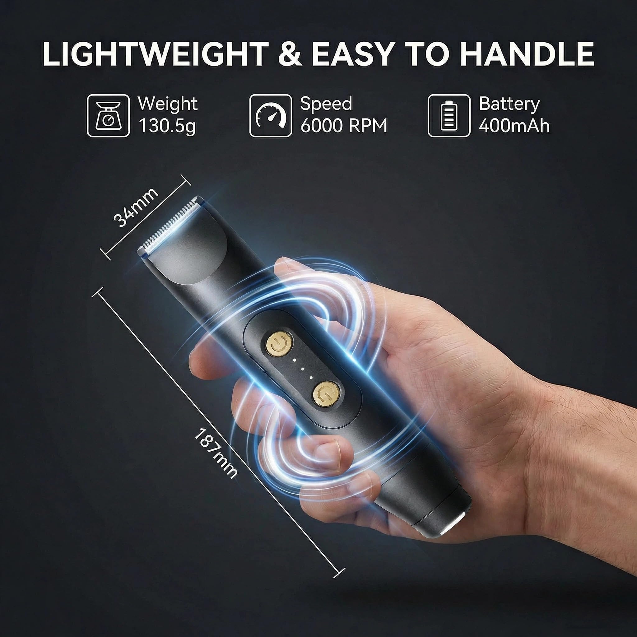Manmade Trimmer Manscaping Body Groomer for Men, Groin & Body Hair Trimmer, High-Speed 6000 RPM, Smooth & Comfortable Trim, Skin-Friendly, Waterproof & Fully Washable, Cordless with Storage Pouch
