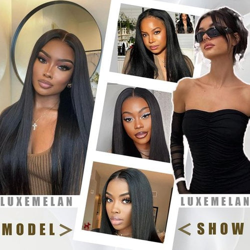 13x6 Lace Front Wigs Black Wig Pre-layered Fashion Style HD Lace Free Part Frontal Wig Natural Density Long Straight with Wavy End Pre Plucked Tiny Knots with Baby Hair 30 Inch Synthetic Lace Wig
