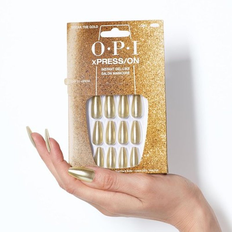 OPI xPRESS/ON Press-On Nails - Long Coffin Shape Nail Art | 30 Count with Glue | Instant Gel-Like Manicure