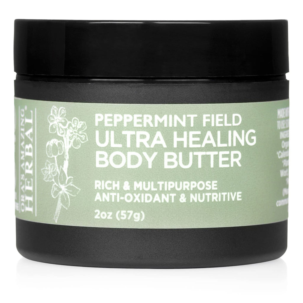Ora's Amazing Herbal Ultra Healing Body Butter, Intensive Moisturizer For Dry Skin, Spearmint & Bergamot Essential Oil, 2 oz, Peppermint Field Scent